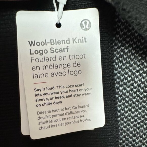 Lululemon NEW Logo Knit Merino Wool Scarf Wrap Long Cozy Warm Rare Black Gray - Picture 12 of 16